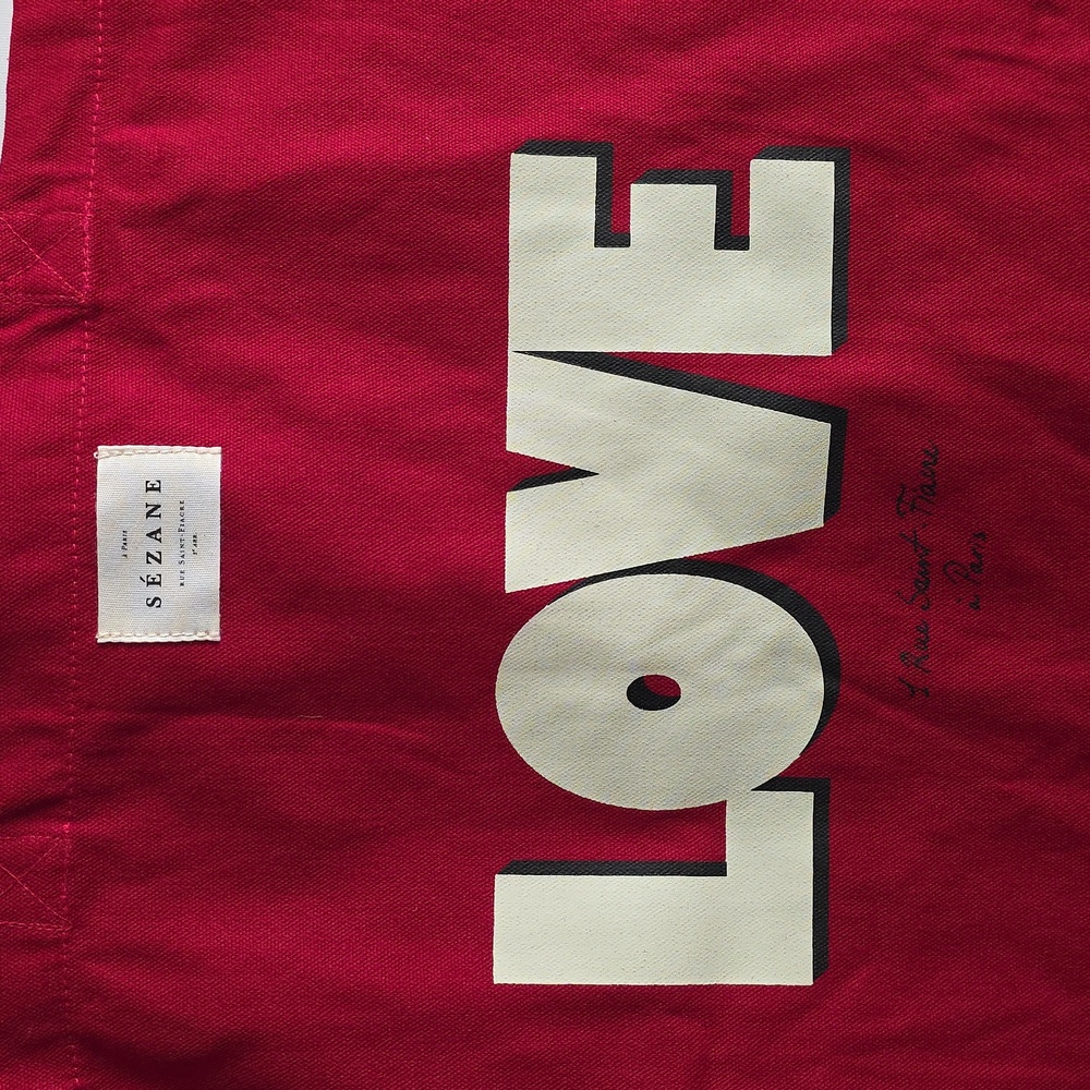 Sezane Red Canvas Love Tote Bag - Picture 3 of 3